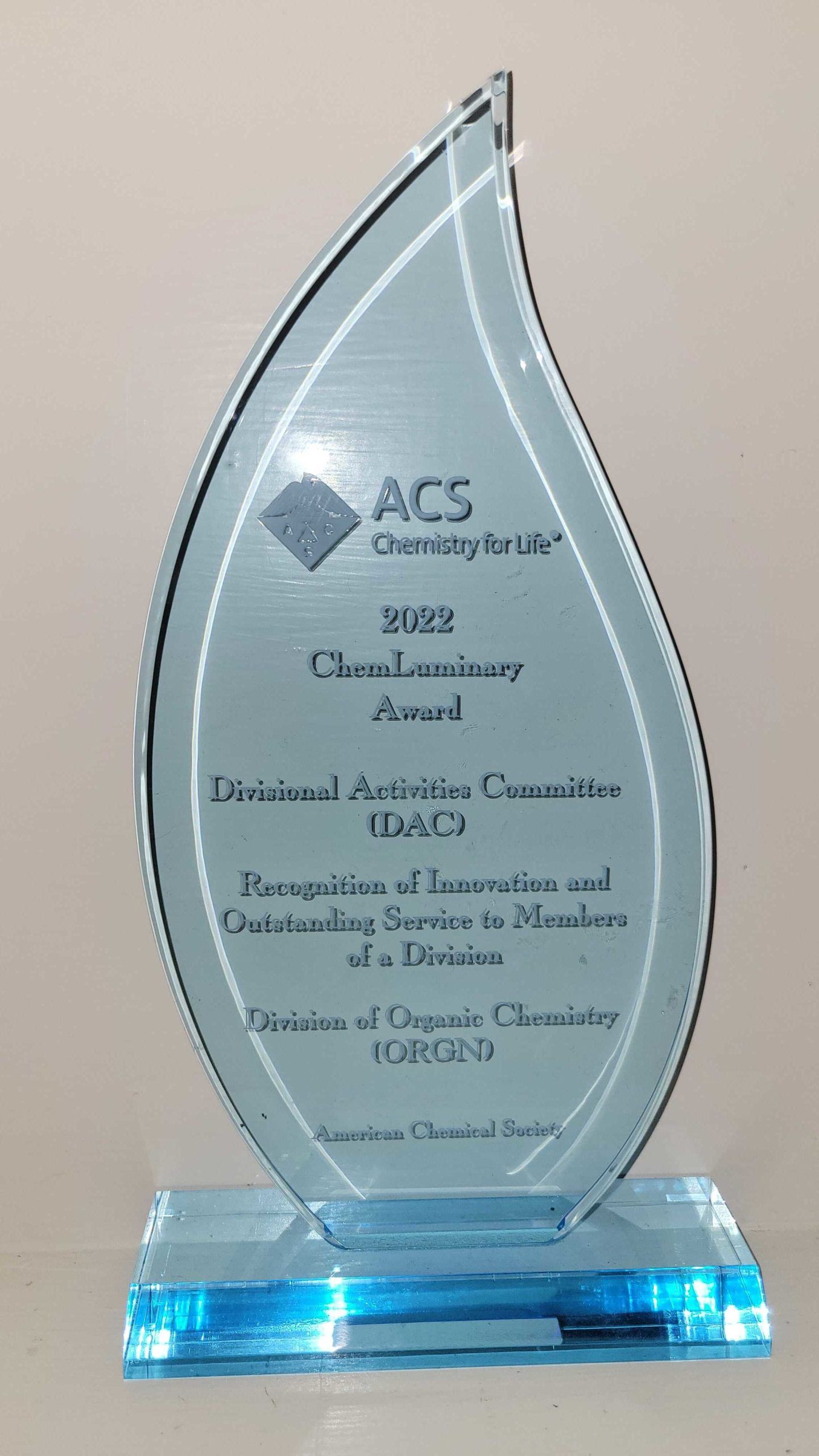 Photo of the 2022 Award Plaque